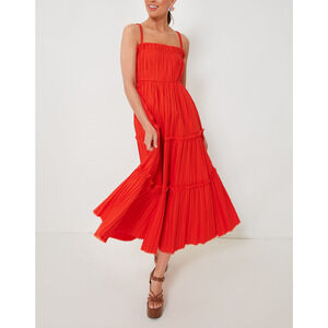 Tuckernuck 'Poppy Greir' Red Pleating Slip Midi Dress Size XS